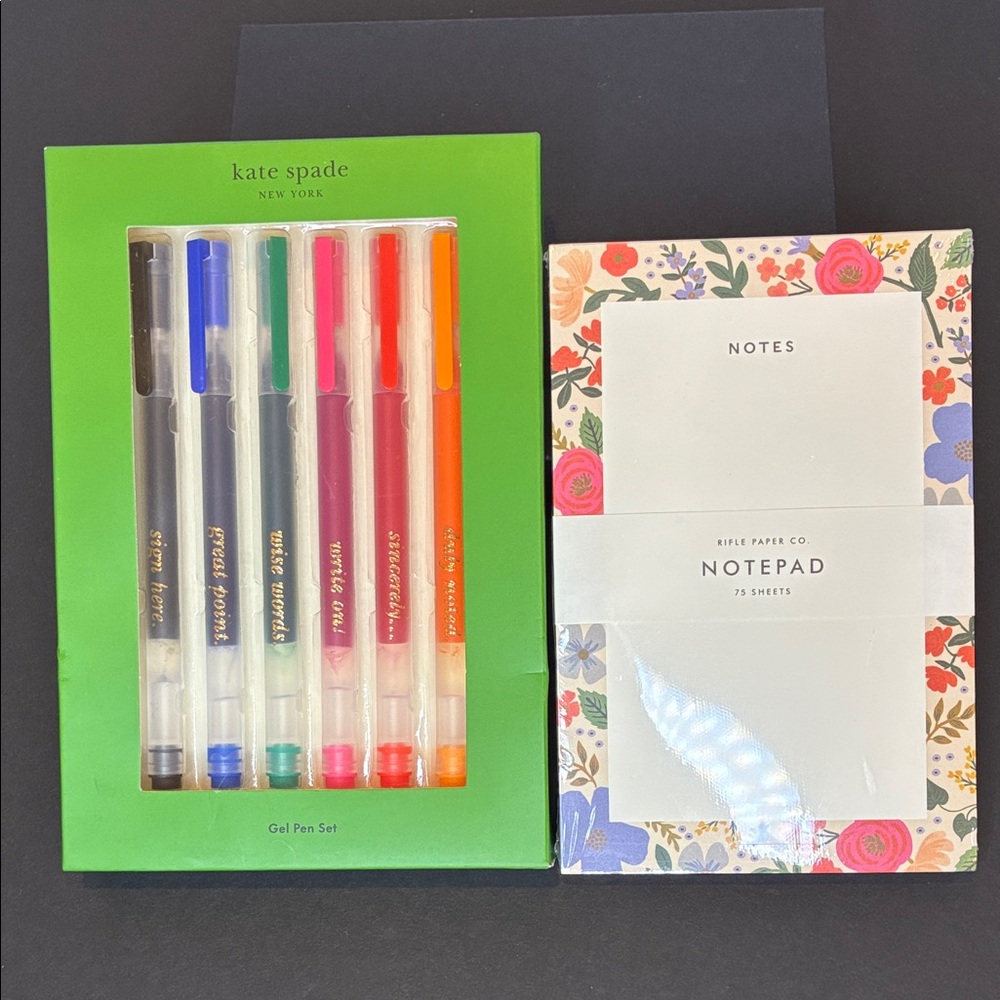 Kate Spade ♠️ Multicolor Gel Pen 🖊️ Set with Rifle Paper Co Floral Notepad